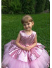 Rose Pink Sequin Tulle Peplum Flower Girl Dress